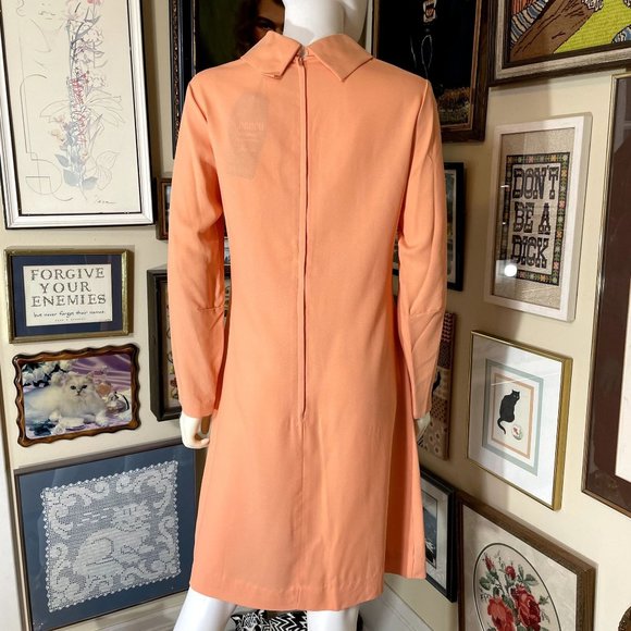 70s Vintage Deadstock Lori Jean Sherbet Orange Long Sleeve Sheath Dress Size 12 - Picture 3 of 9